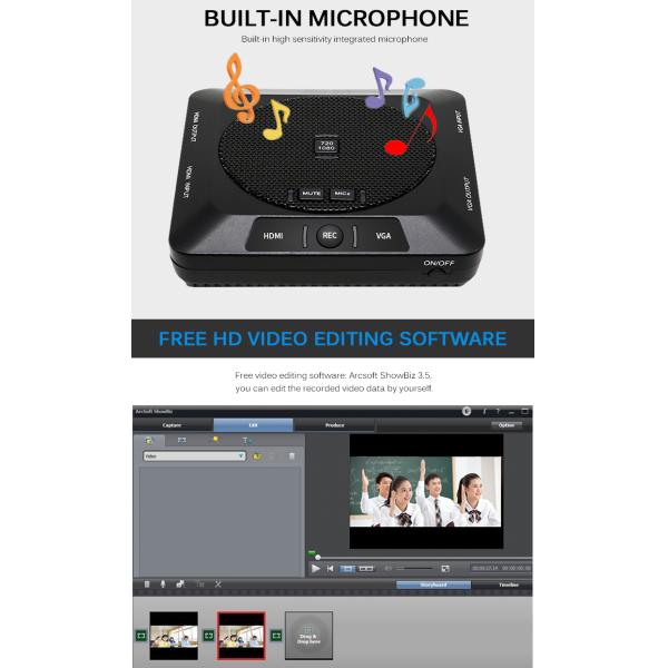 Мощный видеорегистратор Full HD 1080p с встроенным микрофоном