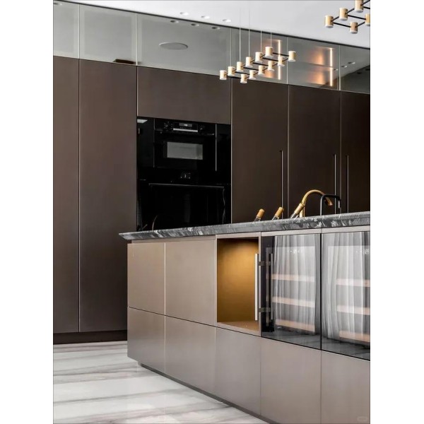 Customized Modern Kitchen Island Cabinet Solid Wood Grain Finish Dovetail Drawer