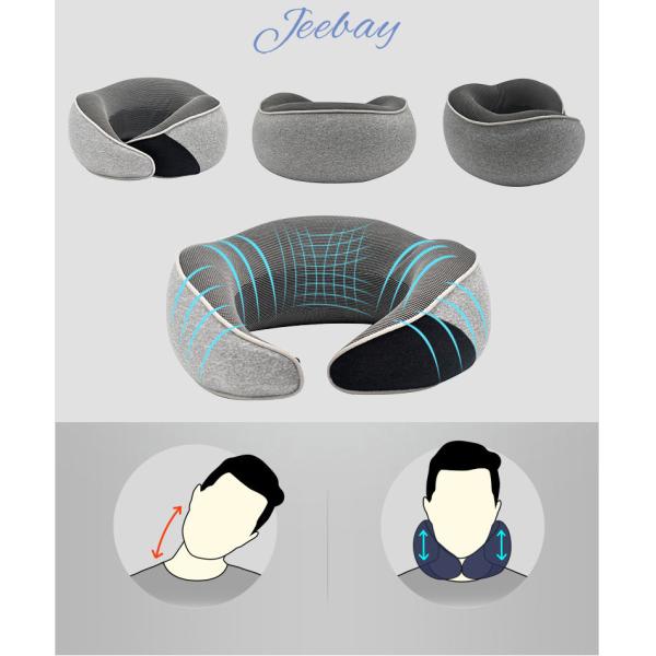 Jourm Travel Pillow Customized Gray U Shape Neck Support Memory Foam Pillow for Travel