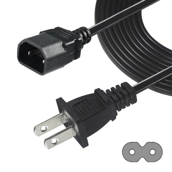 NEMA 1-15P to IEC C18 Power Cord - 2-Prong US Plug to C18 Connector Cable for Laptop Adapter, Projector, Monitor Power Supply