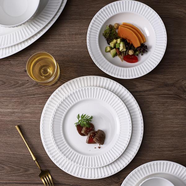 White Embossed Ceramic Dishware Set For Restaurants Hotels