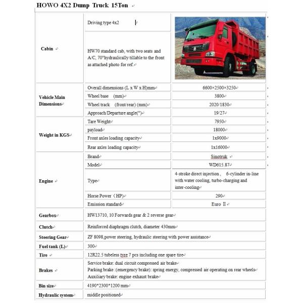 SINOTRUK howo 4*2 dump truck / tipper truck hydraulic pump for dump truck sale Dubai