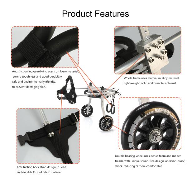 OEM ODM Stainless Steel Adjustable Pet Dog Wheelchair For Handicapped Hind Legs