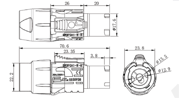 Устойчивый пластмассовый водонепроницаемый Powercon мужской соединитель