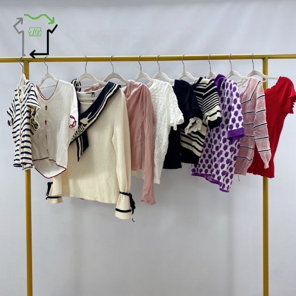 Vintage European Used Short Sleeve American Style Women's Knitted Sweaters Mixed Colors
