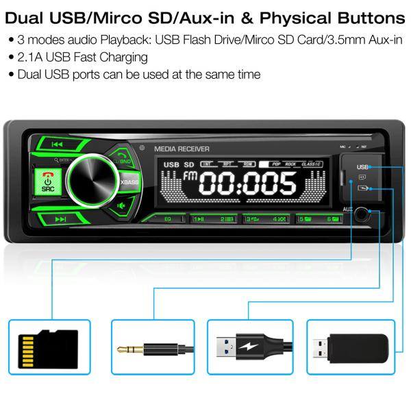 GRANDnavi 1DIN Car Stereo Receiver In-Dash Car Radio Digital BT Audio Music Stereo MP3 Player