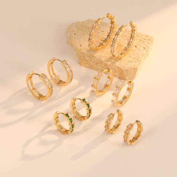 High Quality Gold Plated Brass Earrings Colored Zircon Earrings Fashion Women's Earrings Jewelry Accessories