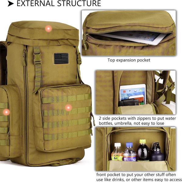 Tactical Military Army Backpack, Tactical Hiking Daypack 70-85L Military MOLLE Assault Backpack Army Traveling Campi