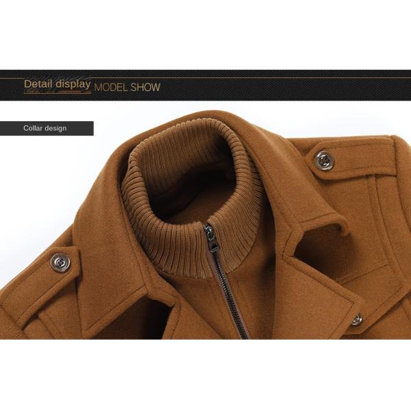 Double-layer Collar Men's Woolen Coat with Woven Woolen Fabric and Vintage Decoration
