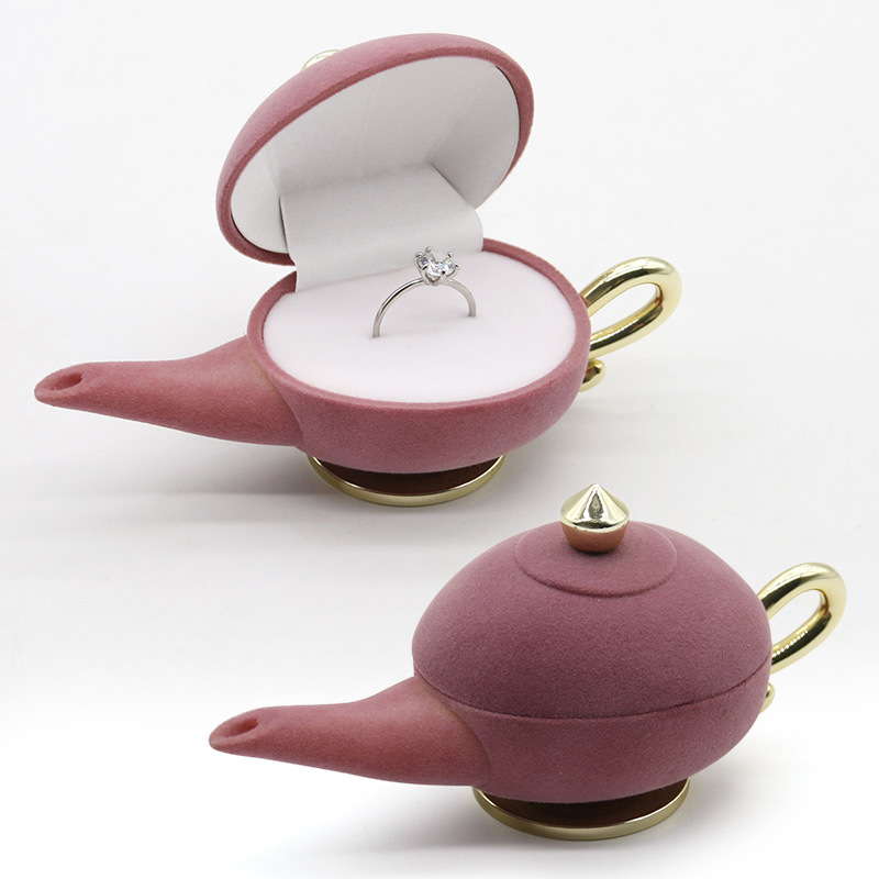 Customizable Flocked Jewelry Box Plastic Velvet Material Hinge Closure OEM Logo
