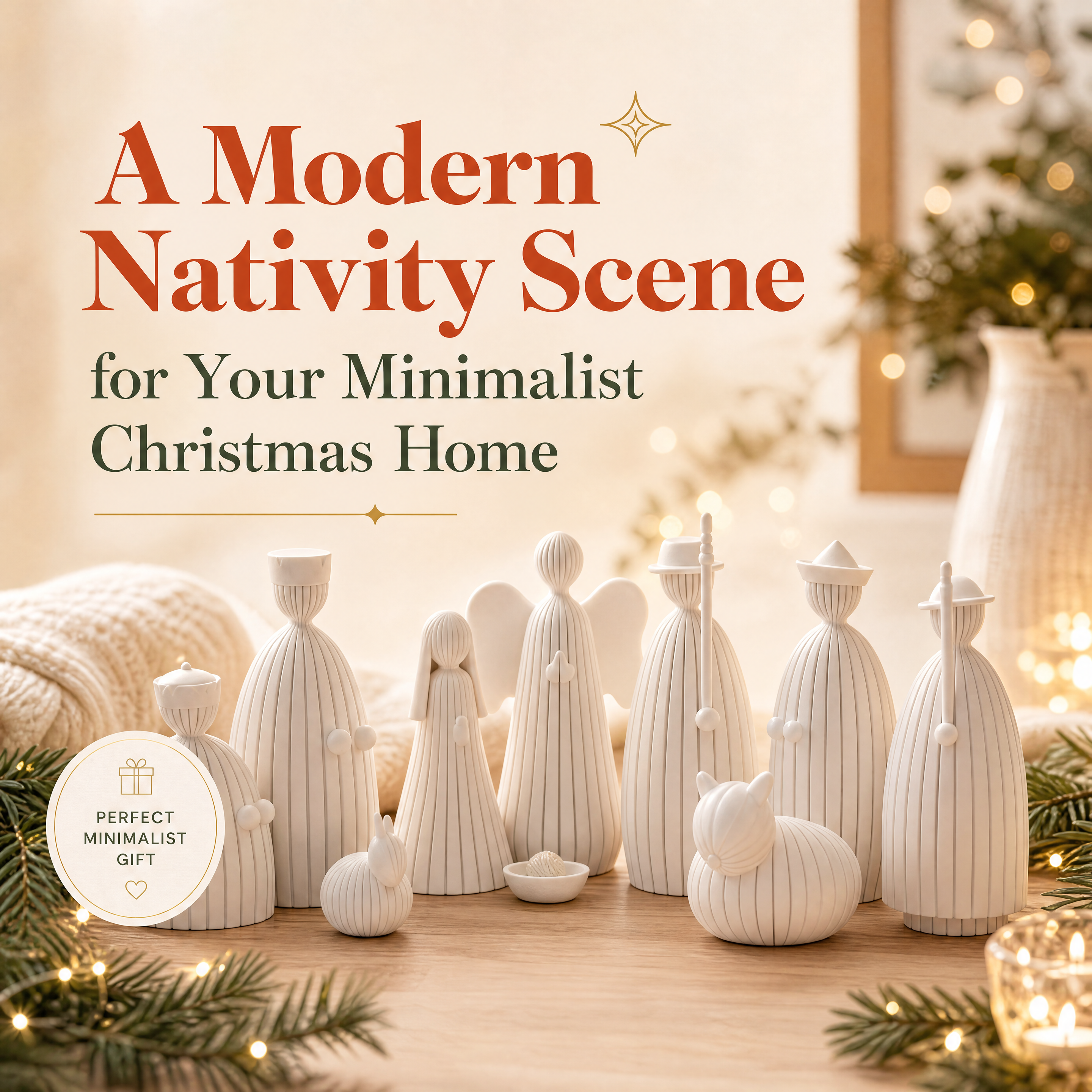 Minimalist 3D Printed Holiday Decoration Styling Xmas Nativity Textured Figurine Set