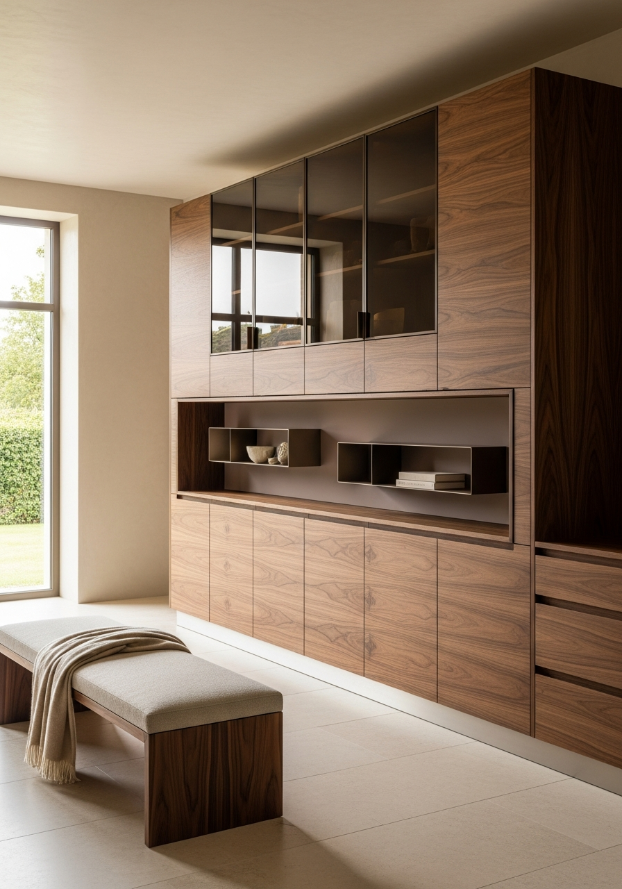 Hotel Walnut Veneered Wall Panels in 304 Stainless Steel Substructure
