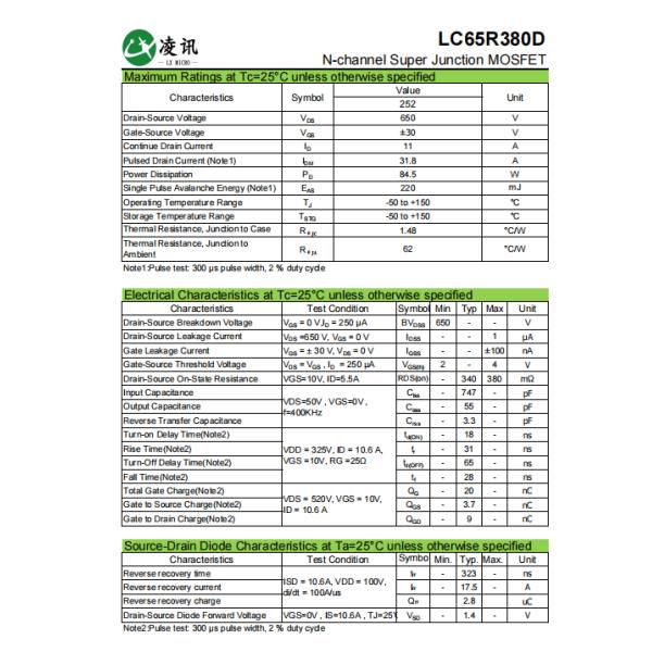 11A 650V 340mΩ TO-252 MOSFET высокой мощности для переключения заряда