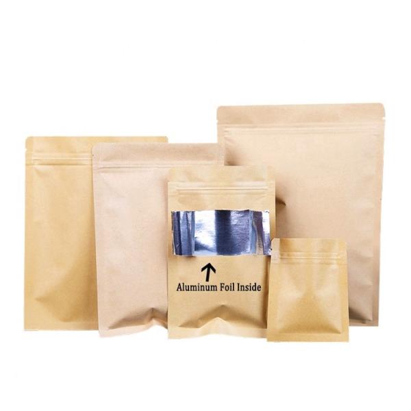 Flat Bottom Resealable Kraft brown paper bags with zipper foil lined for Food
