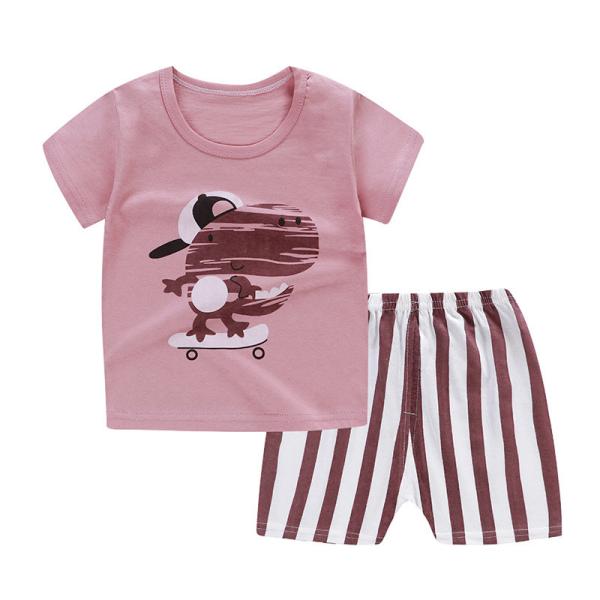 Summer Kids Pajama Set Plain Animal Short Sleeve Tee And Shorts