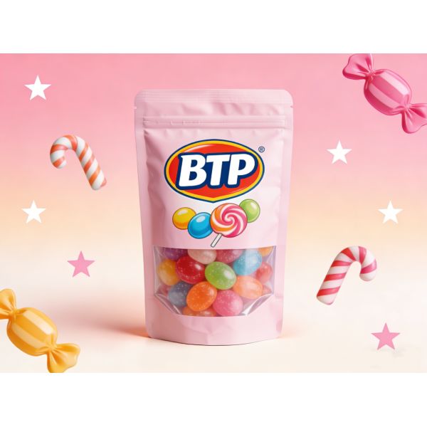 Custom Printed Food Grade Plastic Stand up Pouch with Resealable Zipper and Clear Window for Colorful Hard Candies