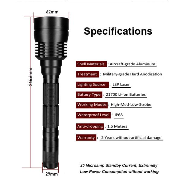 Black Aluminum Alloy 3500M LEP White Laser Flashlight Rechargeable