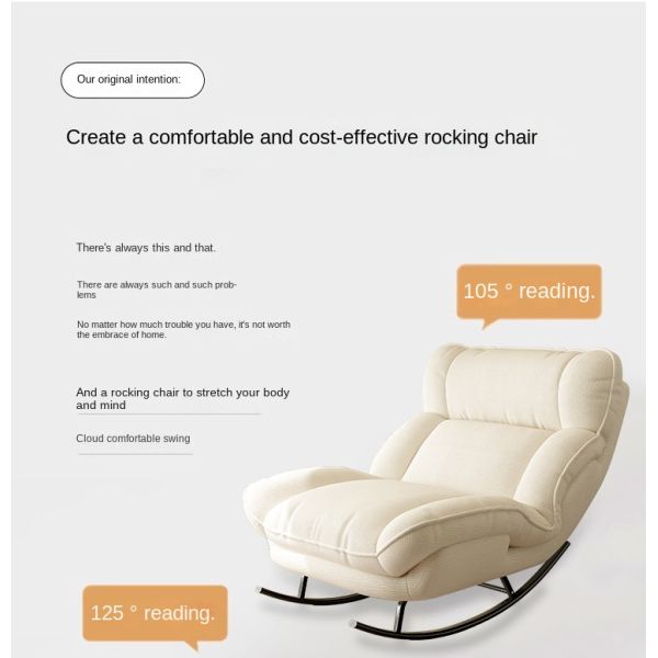 Custom Single Ergonomic Adjustable Upholstered Modern Wide Rocking Chair Comfortable Lazy Lounge Living Room Apartment Hotel