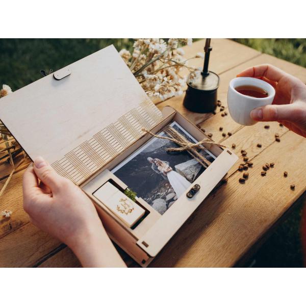 Boîte à photos d'album en bois Boîte à photos de mariage pour cadeau de mariage/photographie/promotion de l'entreprise