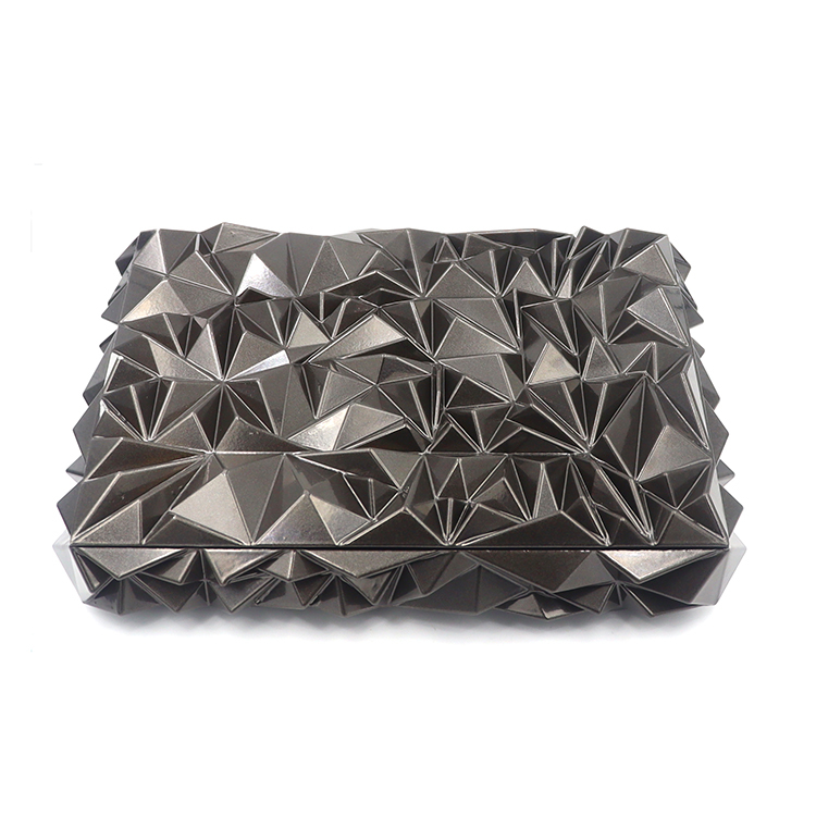 Square 3D irregular rock geometric surface metal ashtray with matte gunmetal finish and scratch resistant design