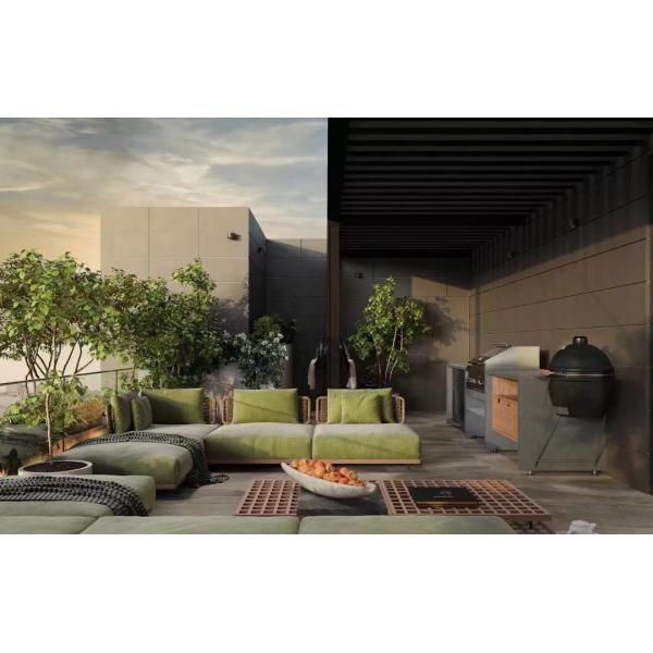 Power Coated Frame Modern Outdoor Rattan Rope Teak Wood Sofa Set for Garden Furniture