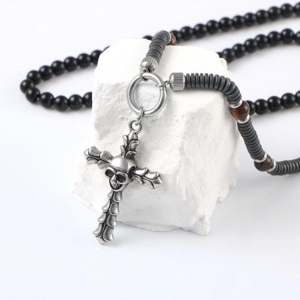 Stainless steel skull cross pendant, European and American cross-border trendy boyfriend necklace hang tag