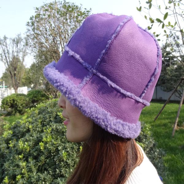 Winter Double Face Sheepskin Beanie Hat Real Shearling 100% Wool For Women