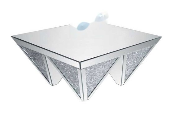Mirrored Glass Faux Diamonds Square Coffee Table for Living Room