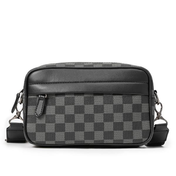 Men's Casual Checkered Messenger Bag Waterproof Dacron Lining and Fashionable Design