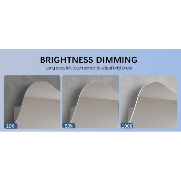 Irregular LED Light Mirror Cabinet Wall Mounted Side Lighted with Storage Compartment White Cabinet 4mm Silver Mirror