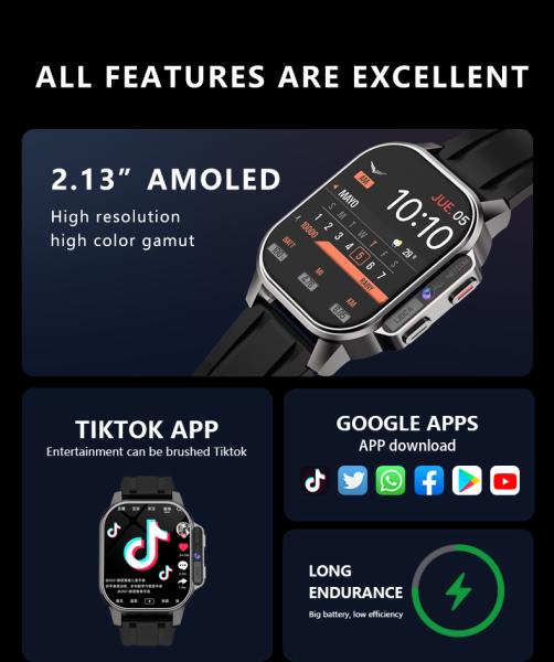 B22 4G Smart Watch 2.04 Inch AMOLED Screen 900mAh Battery