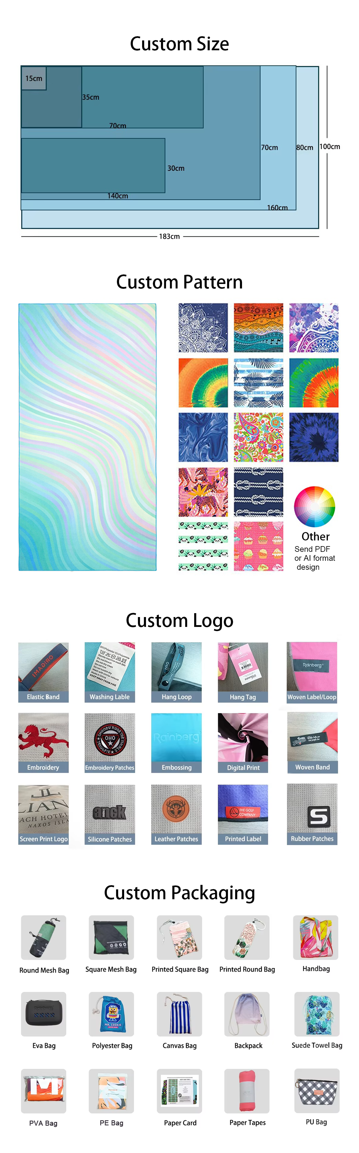 Free Design Custom Towel With Logo Print Fast Shipping Summer Large Microfiber Printed Beach Towel