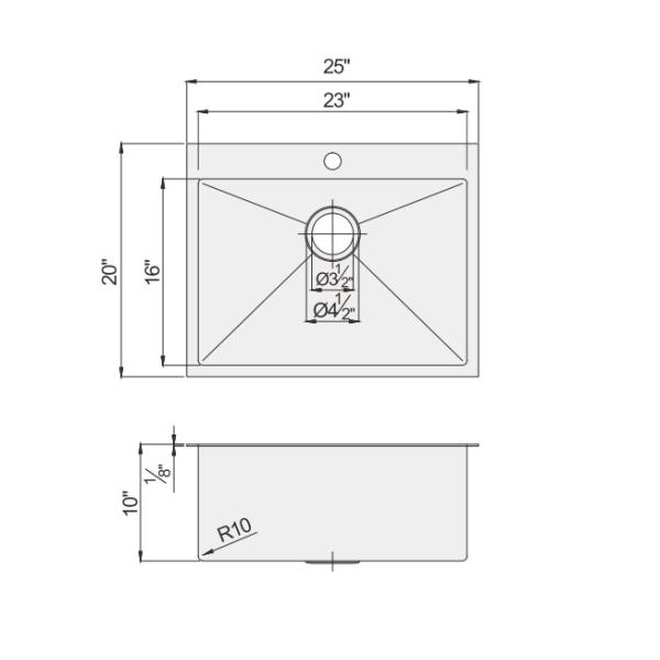 Handcrafted Top Mount Stainless Steel Kitchen Sink With Radius R10 Coved Corners