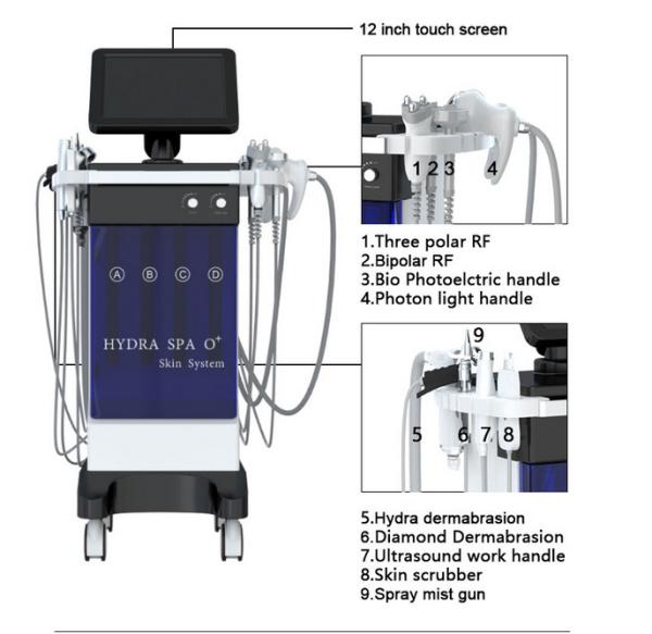 Commercial 9 in1 Oxygen Hydrafacial Machine , 90Kpa Skin Spa Machine