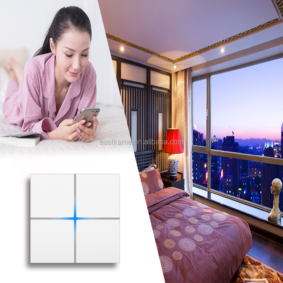 Eastkame High Quality 4gang Smart Light Wall Switch WIFI for Tuya App Compatible Meta Touch Panel Google Home/Alexa EU Size Max