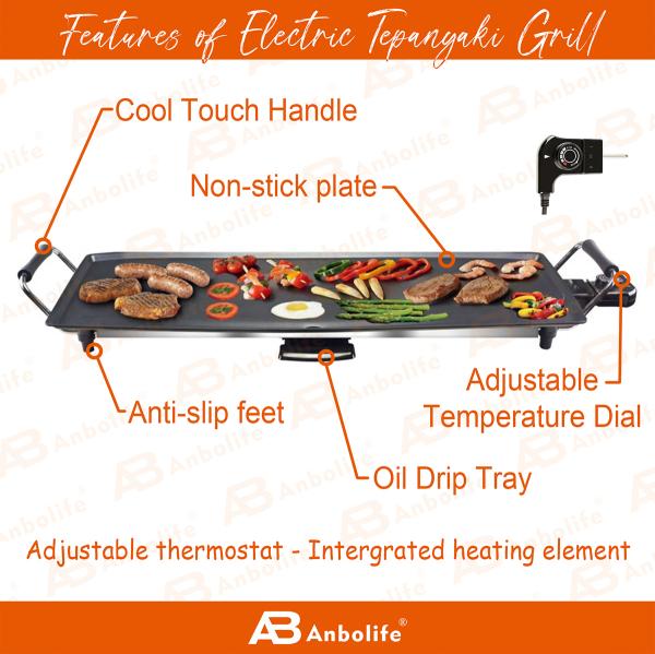 Anbolife 1800W Electric Teppanyaki Grill with Non-Stick Surface
