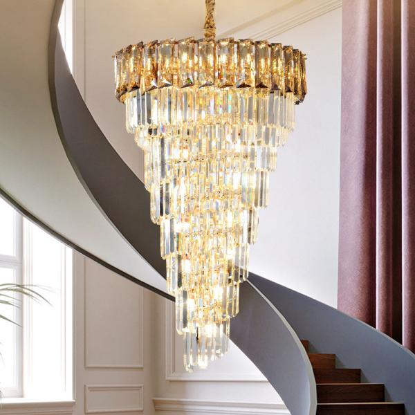 LED Spiral Luxury Crystal Golden Big Chandelier Duplex Building european crystal chandeliers(WH-NC-94)