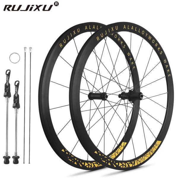 700C 120Rings V Brake Disc Road Bike Wheelset Aluminum Alloy 40mm Height Rhombic Gold Spokes Clincher Rim Gold Mark
