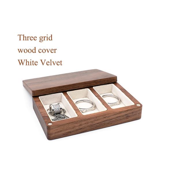 Три слота Черный Орех Ювелирные коробки Организатор для свадебных колец Ошейник