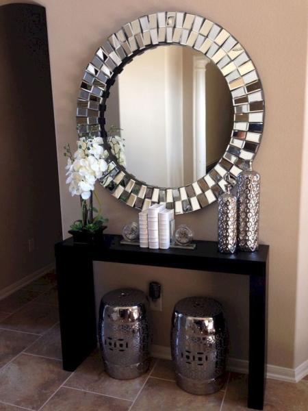 Round Modern 3D Wall Mirror For Living Room Silver / Gold Trimming