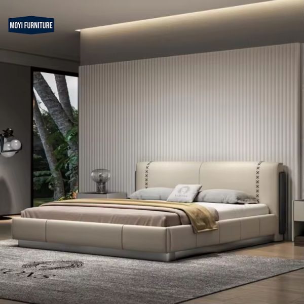Wooden Frame Foam Fabric Modern Luxury Double Upholstered Frame King Size Bed Italian Style Designer Beds Furniture