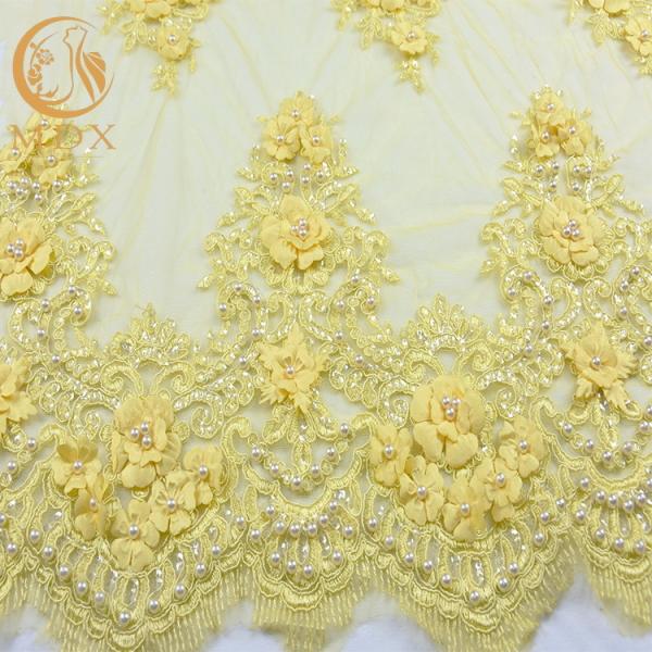 Classic Clothing 3D Embroidered Floral Lace Beaded 135cm Width 80％ Nylon