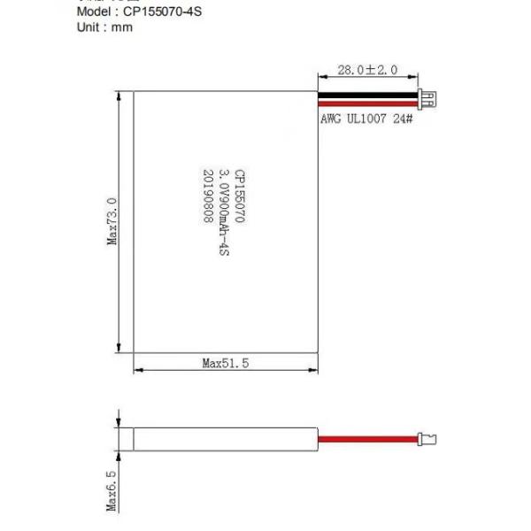 батареи CP155070 пакета 3v клетки батареи Cp155070 3.0V 900mAh Li-MnO2 Не-перезаряжаемые тонкие тонкие