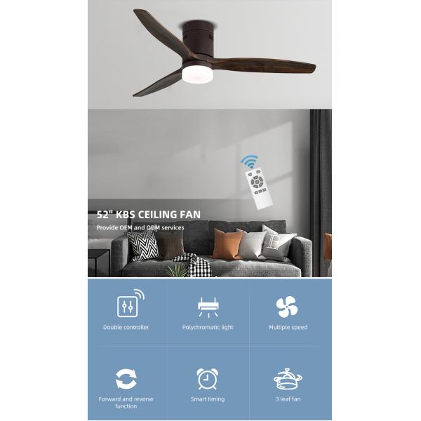 European Style Loft 3000-5000K real Wood Ceiling Fan Light 90lm/w noiseless