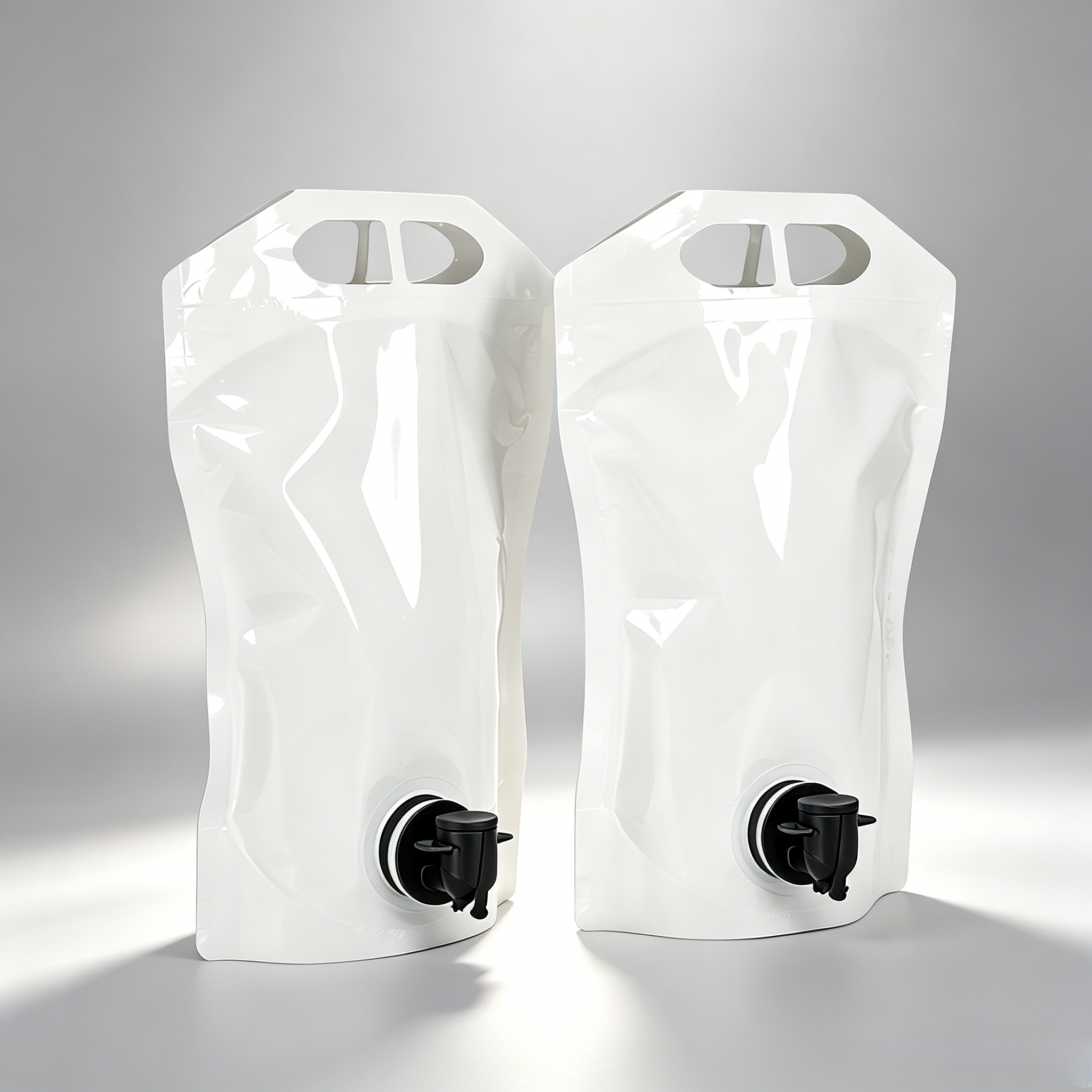 Custom Matte Black Stand Up Wine Spout Pouch With Dual Carry Cutouts | Custom Shape Printed High Barrier Dispenser Bag For White Wine, Fruit Wine & Beverage Concentrate