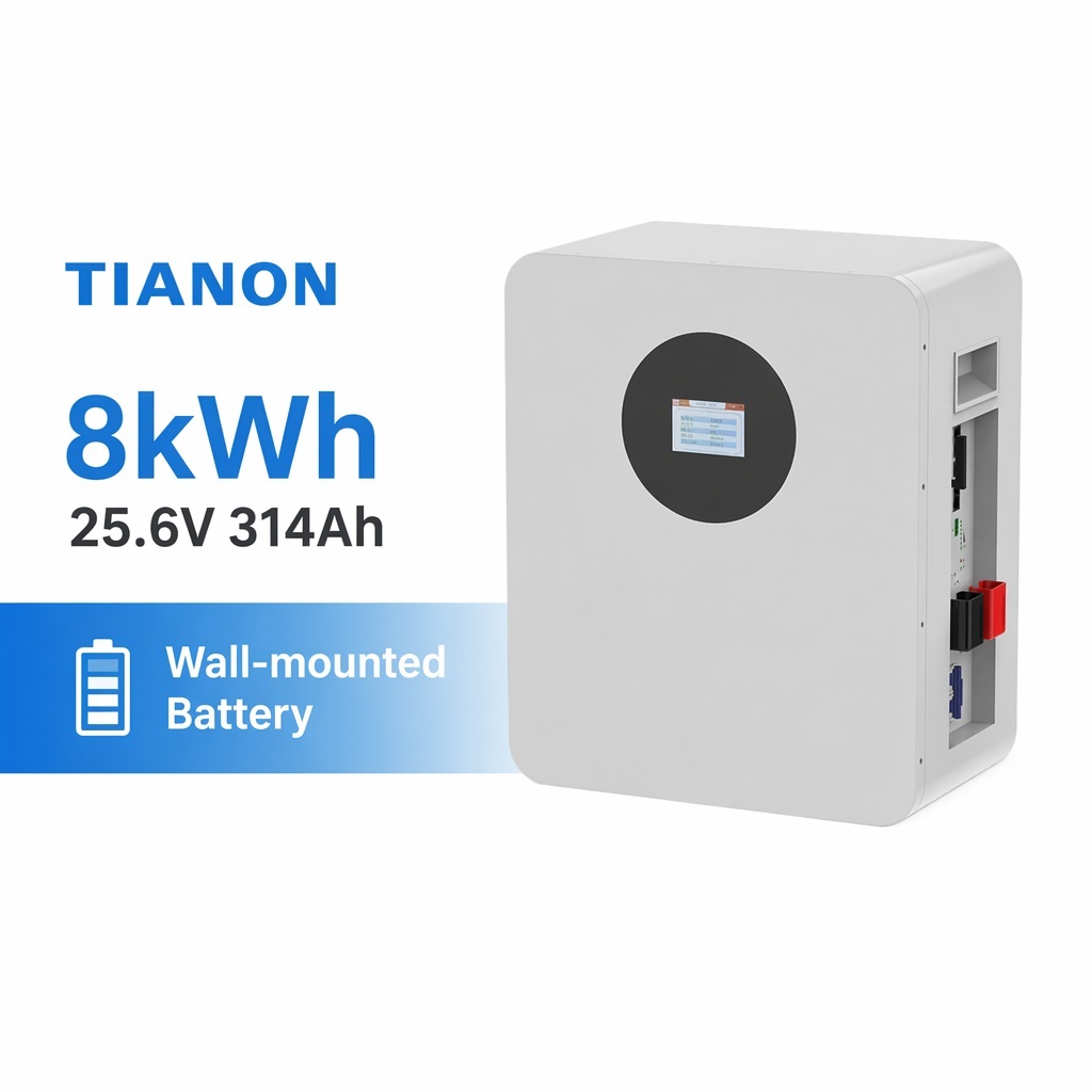 25.6V 314Ah 8.038kWh Wall-Mounted LiFePO4 Battery Powerwall for Whole House Solar Storage TIANON