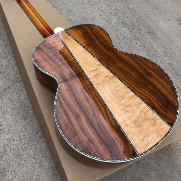 Custom 43 Inch Cherryburst Solid Spruce Top Abalone Inlays Maple and Koa Back Side Acoustic Guitar