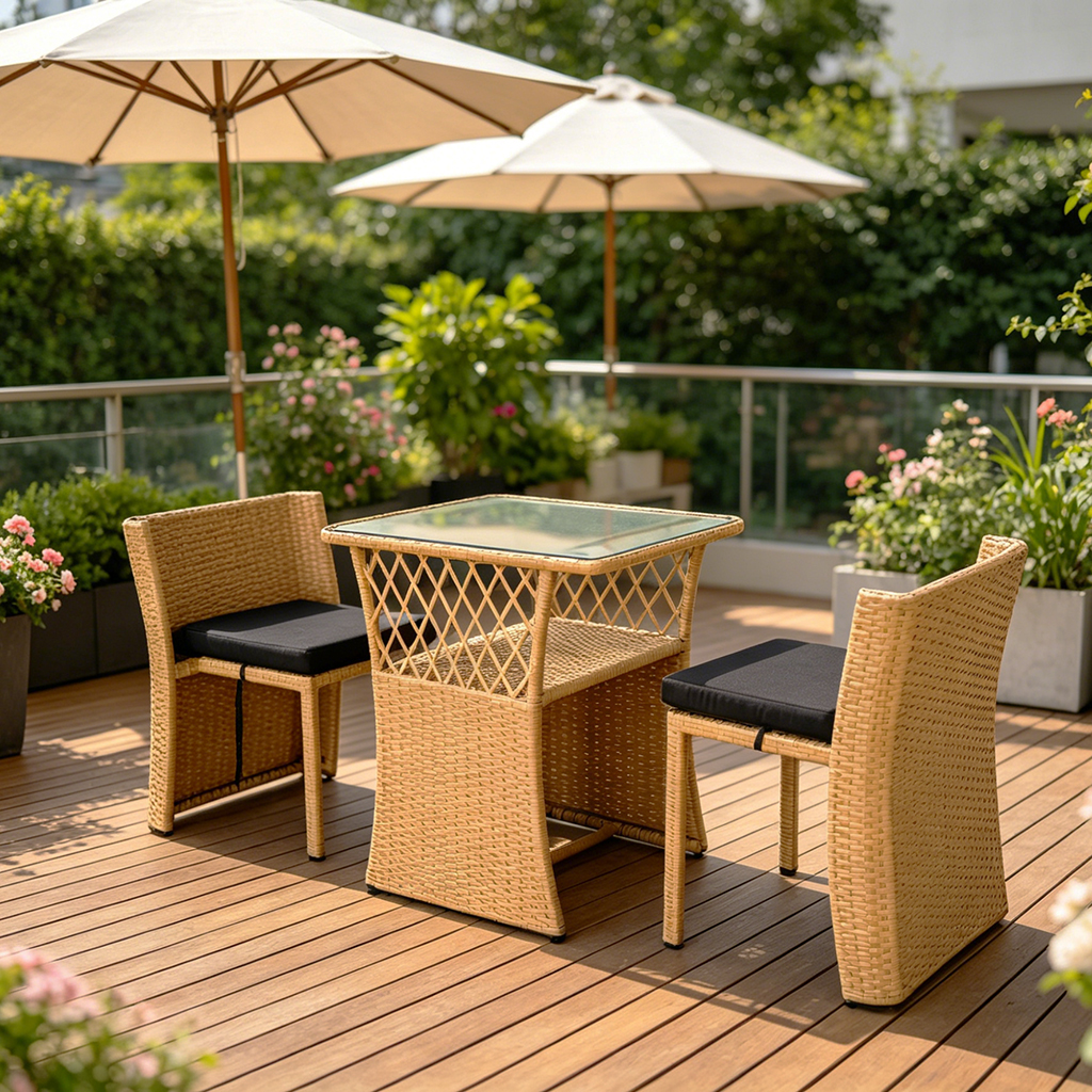 Rattan Furniture Indoor Outdoor Garden Patio Set Steel Frame Wicker Children Table and Chairs Space Saving Mini Child Sets