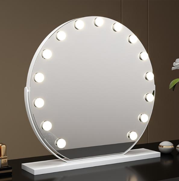 Smart Round Makeup Mirror with 14 Light Bulbs and LED Vanity Mirror for Modern Dressing Room
