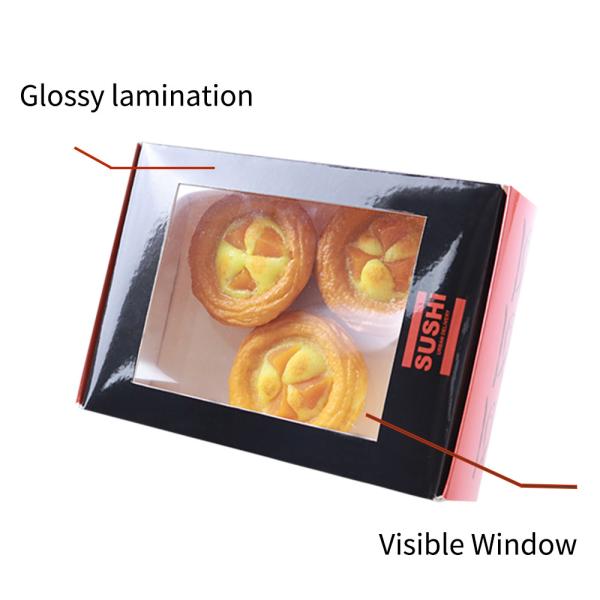 Nueva moda de venta caliente paquete de galletas con ventana de PVC caja de papel de rosquillas cajas de tarta dulce cajas de paquete plegadas
